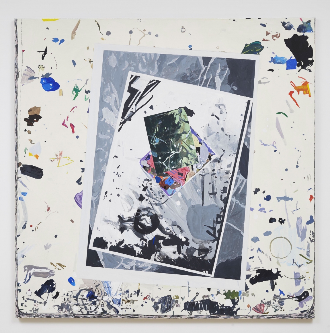 painting by melissa gordon with collage and shocks of color on white background