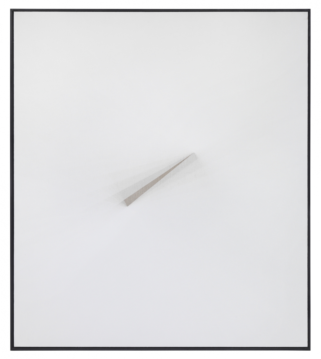 a minimalist white painting by Matthias Bitzer on view at an art gallery in Chelsea