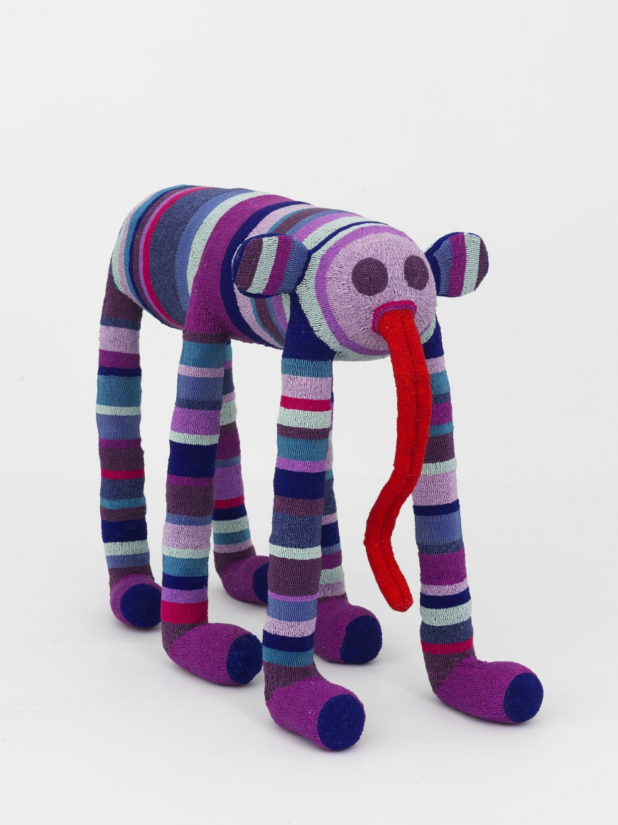 Dennis Eary, 2019, Glass beads, wire, wood, mixed fiber stuffing