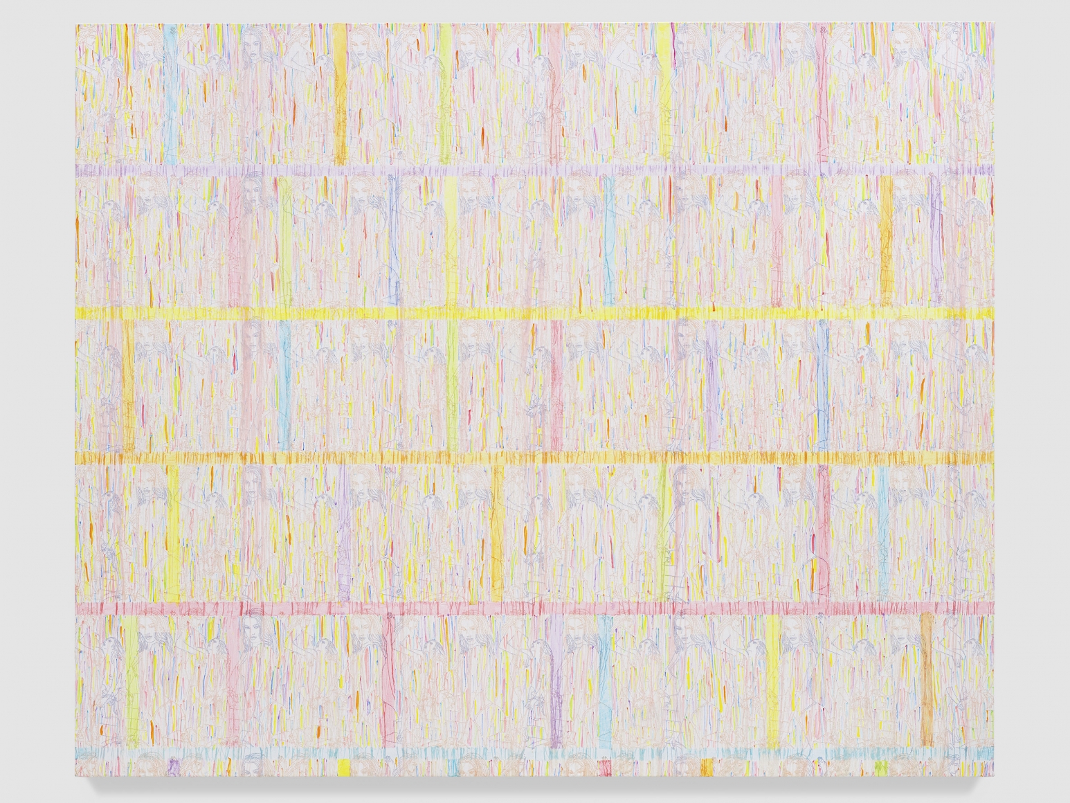 Ghada Amer, An RFGA Grid of 2019, 2019, Acrylic, embroidery and gel medium on canvas
