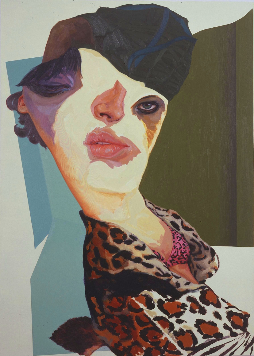 portrait of a woman with a leopard print blouse by yi chen