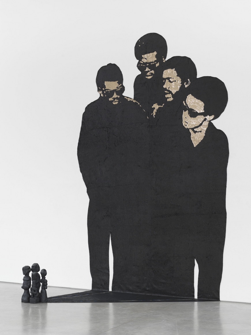 a work of art by Sanford Biggers on view in an art gallery in Chelsea
