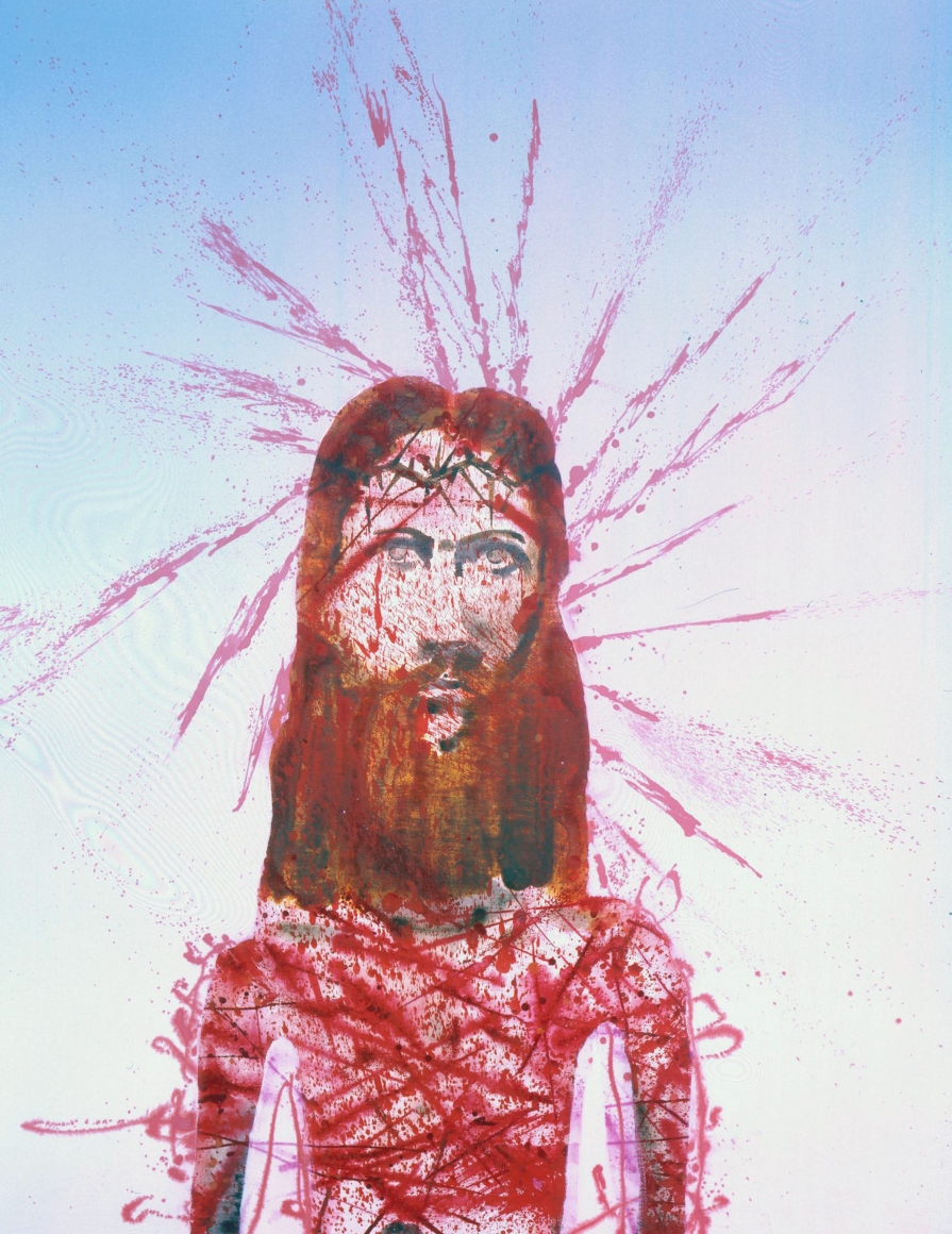 portrait of jesus with crown of thorns and blood by barnaby furnas
