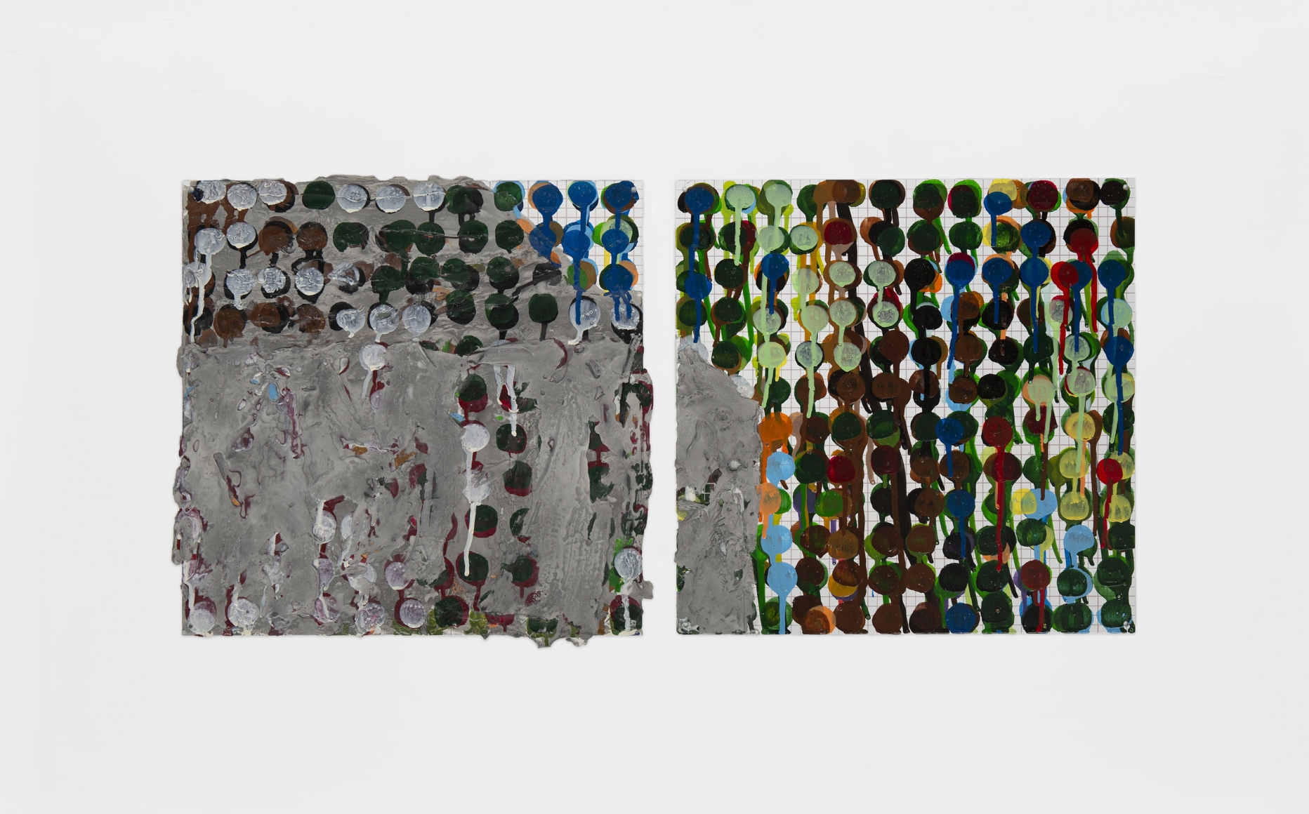 House Section, 2000, Enamel over sculptmetal on silkscreen grid on baked enamel, steel plate
