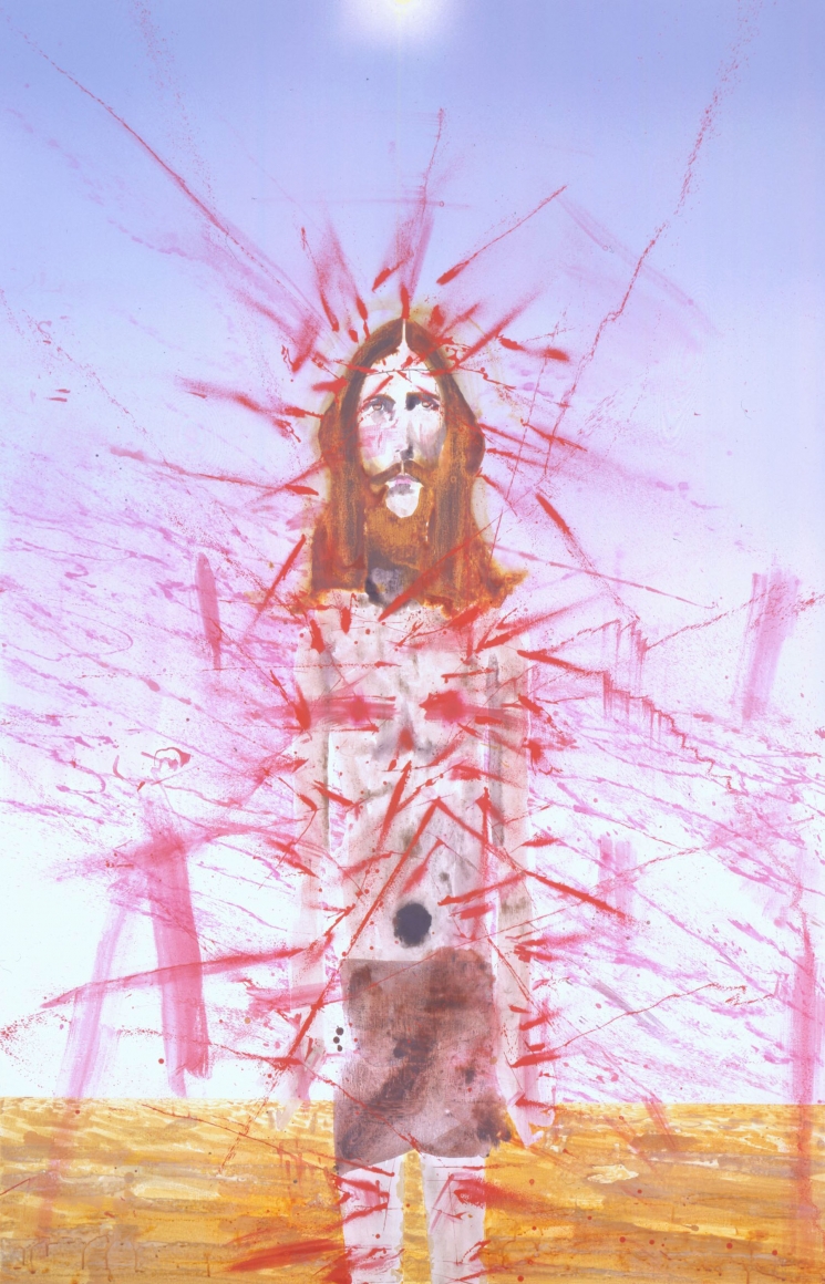 portrait of christ with red brushstrokes by barnaby furnas