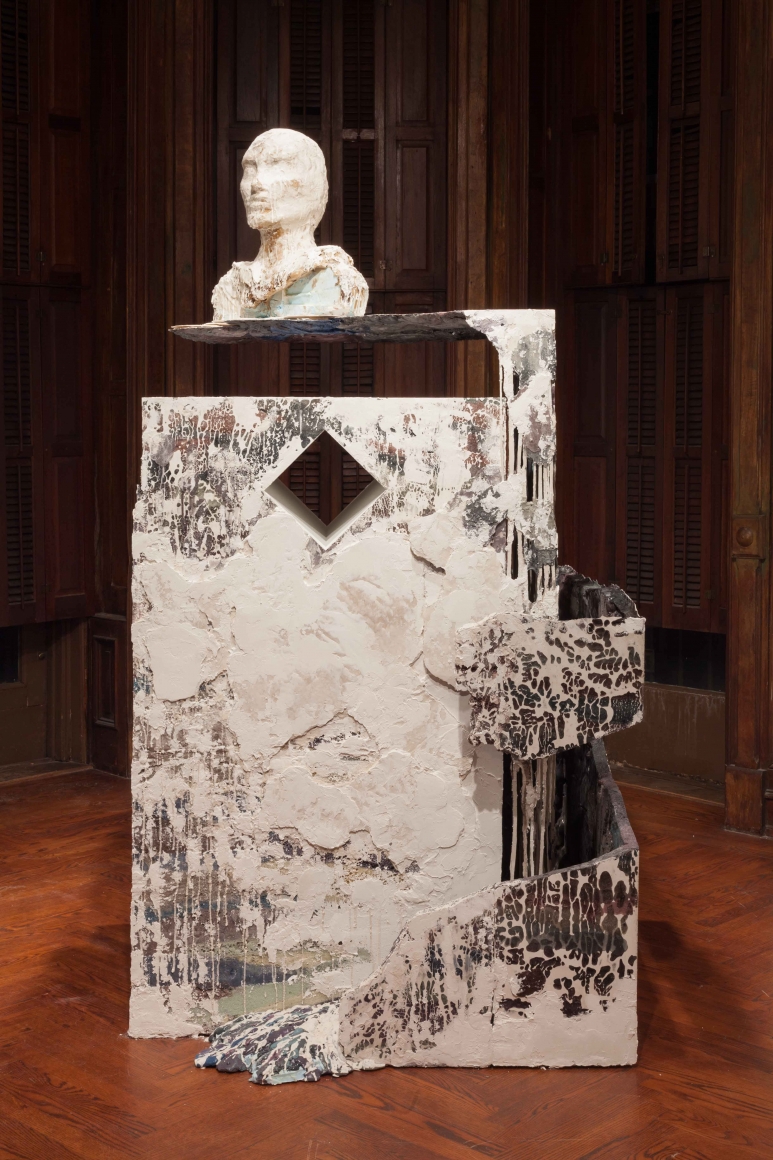 bust by diana al hadid on sculptural, textured platform