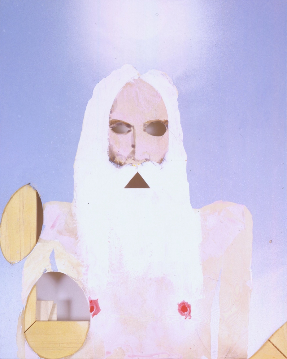 portrait of an old prophet with white hair, a halo, and sky by barnaby furnas