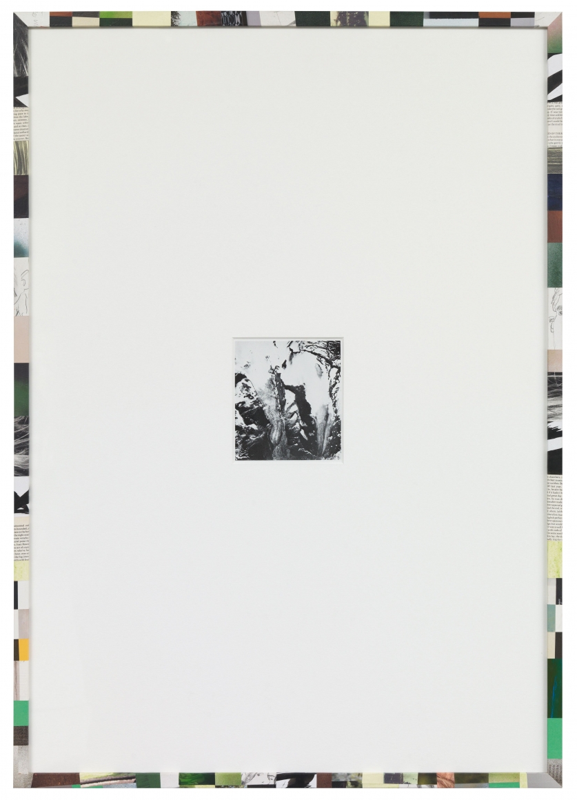 found photograph framed in multi colored collage on wood by matthias bitzer