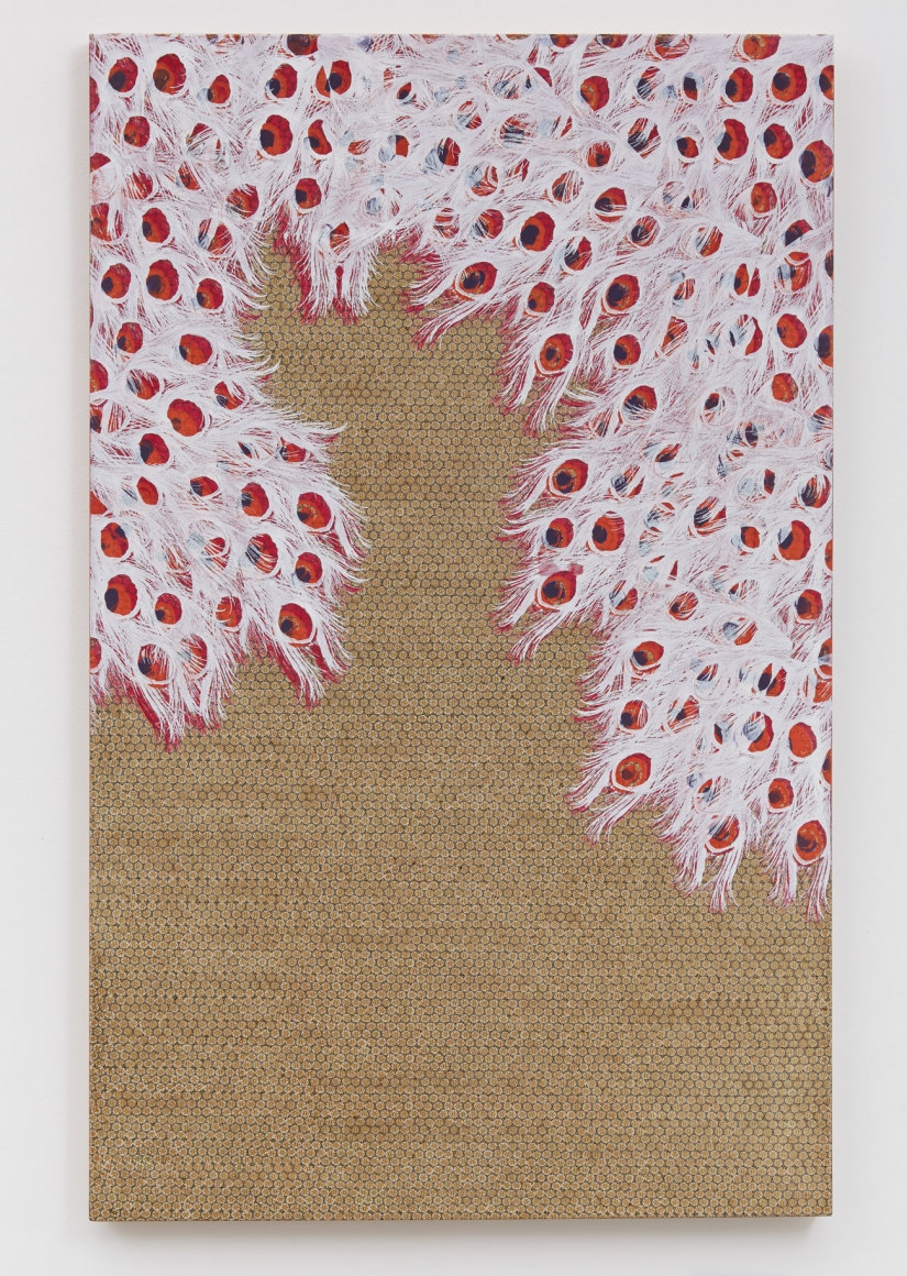 Untitled, 2014, Silkscreen ink and marquetry on wood