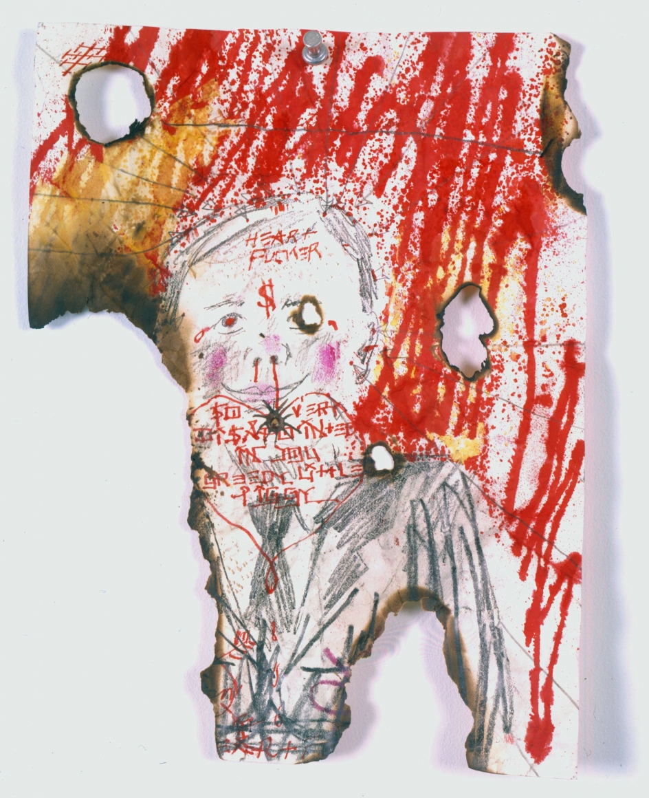 a slightly burned artwork by Barnaby Furnas in a contemporary art gallery