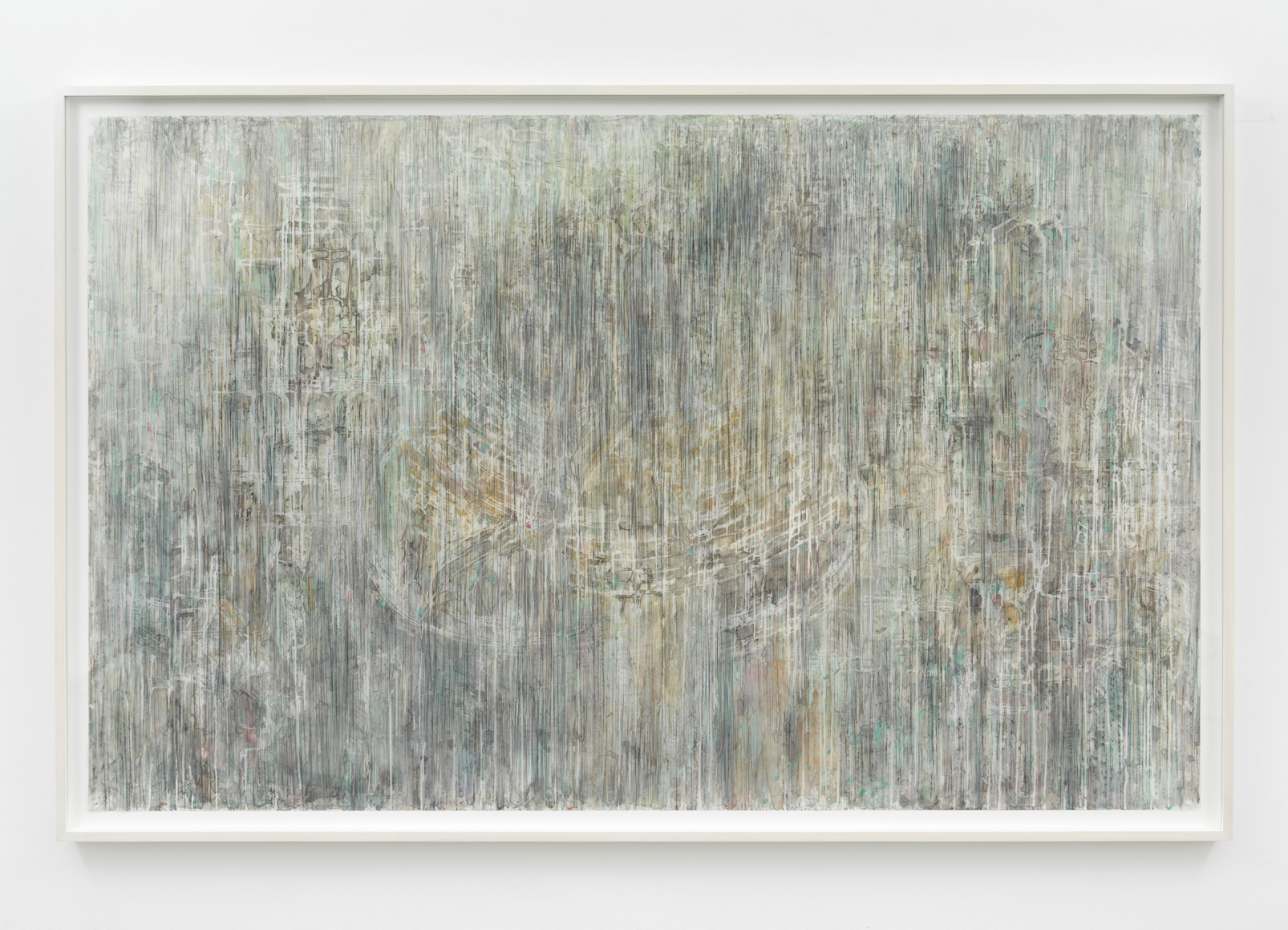 a work on mylar by Diana Al-Hadid on exhibition in a NYC gallery