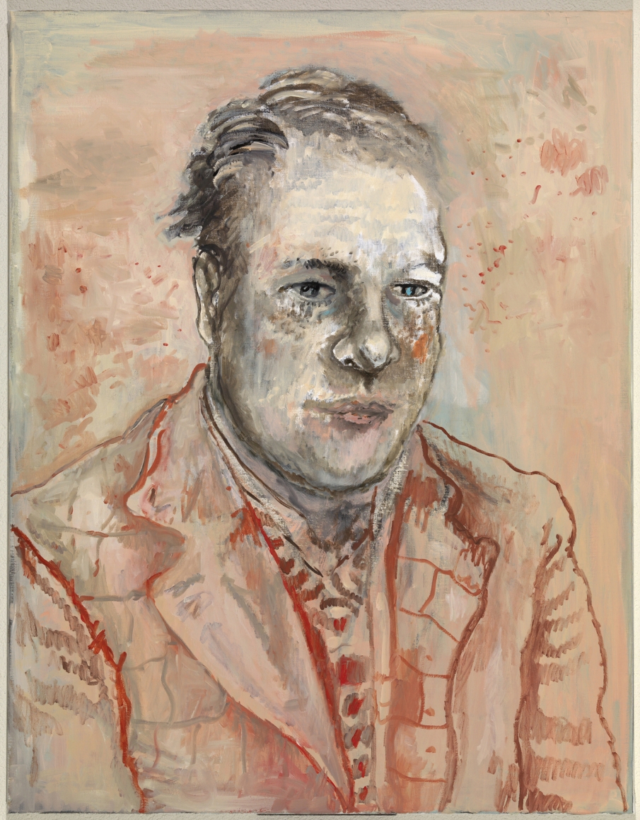 oil painting of a man by Hannah van Bart in a contemporary art exhibition