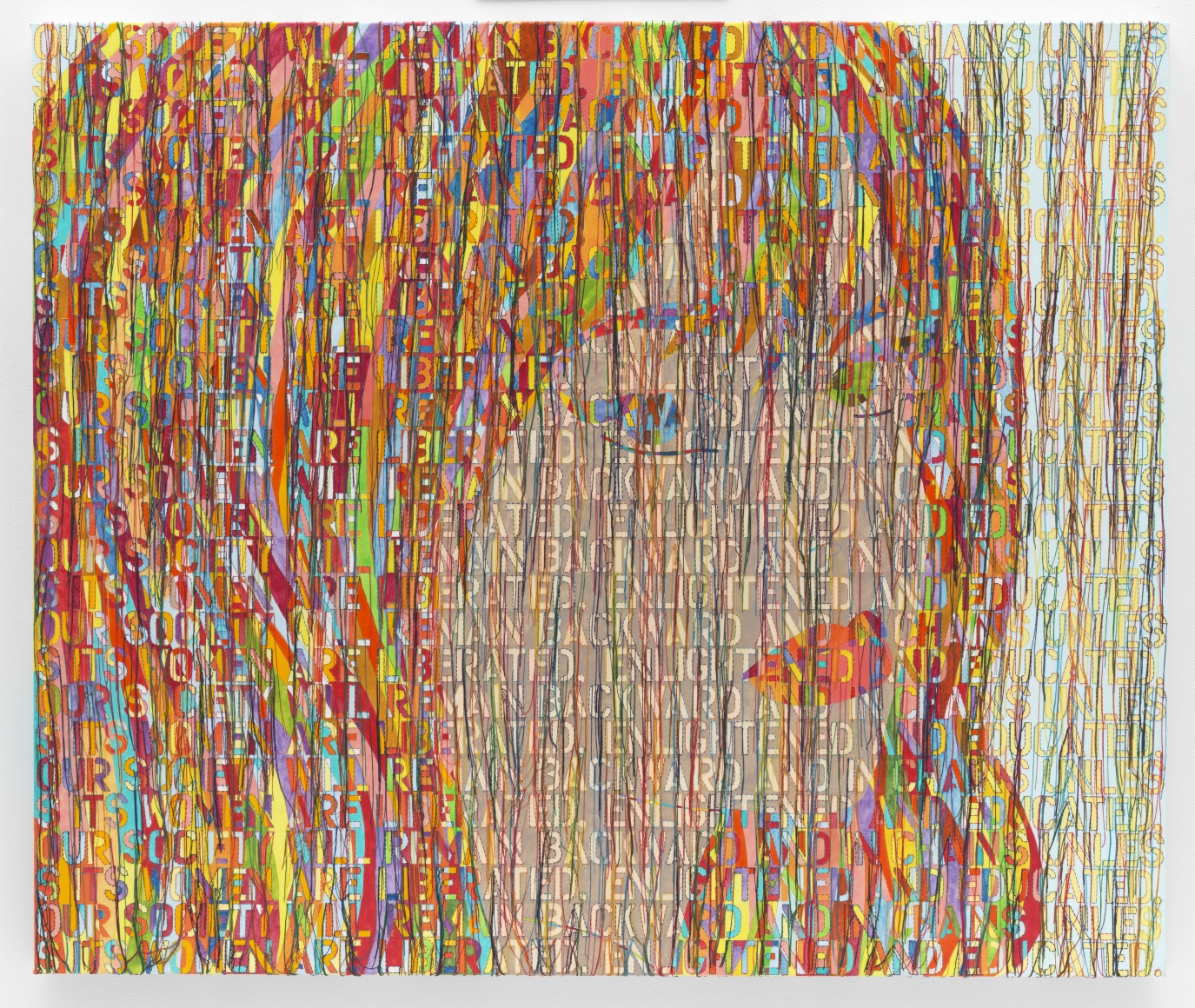 Ma Jolie, 2016, Acrylic, embroidery and gel medium on canvas
