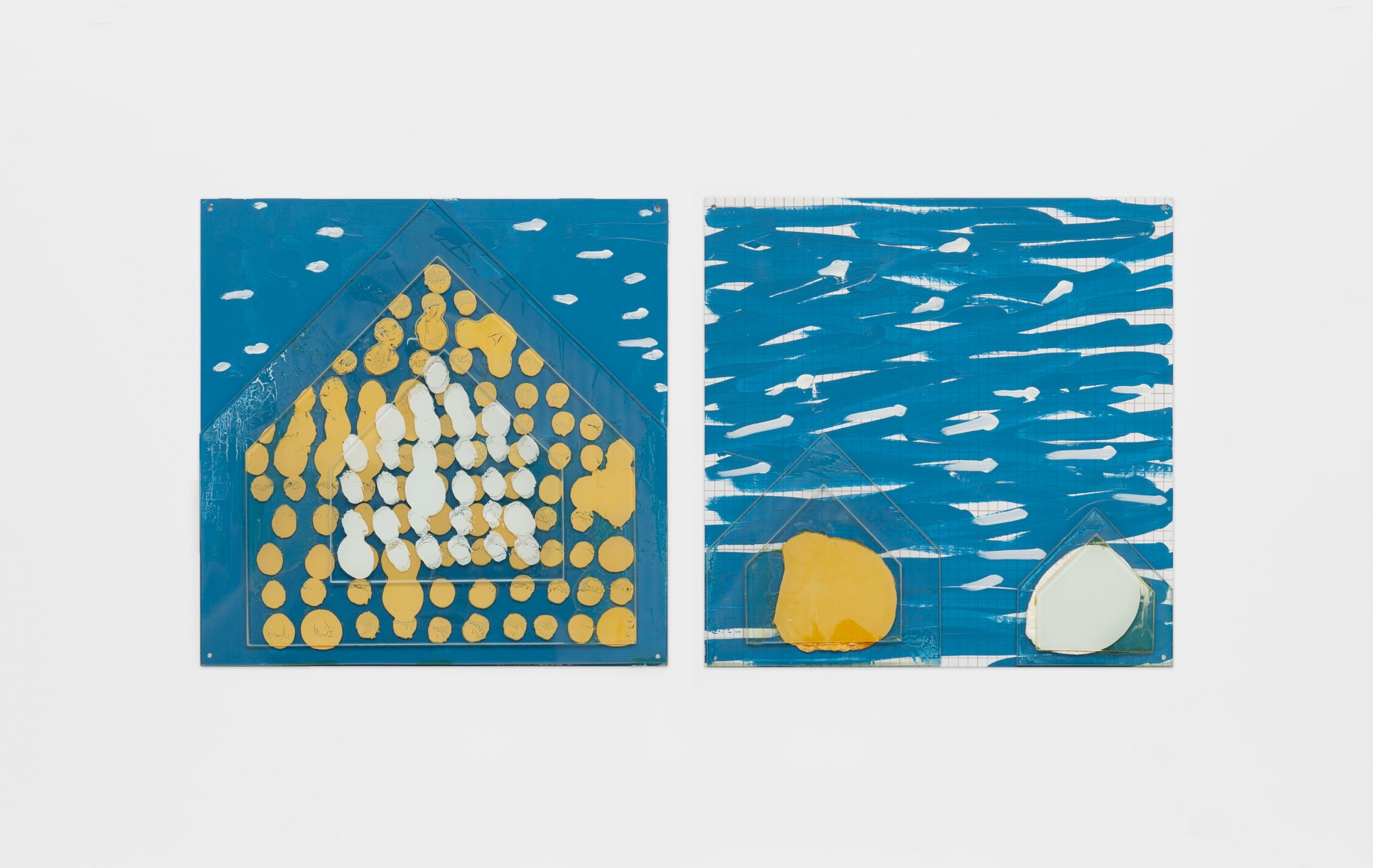 Seaside Houses, 2000, Enamel over silkscreen grid on baked enamel, steel plates