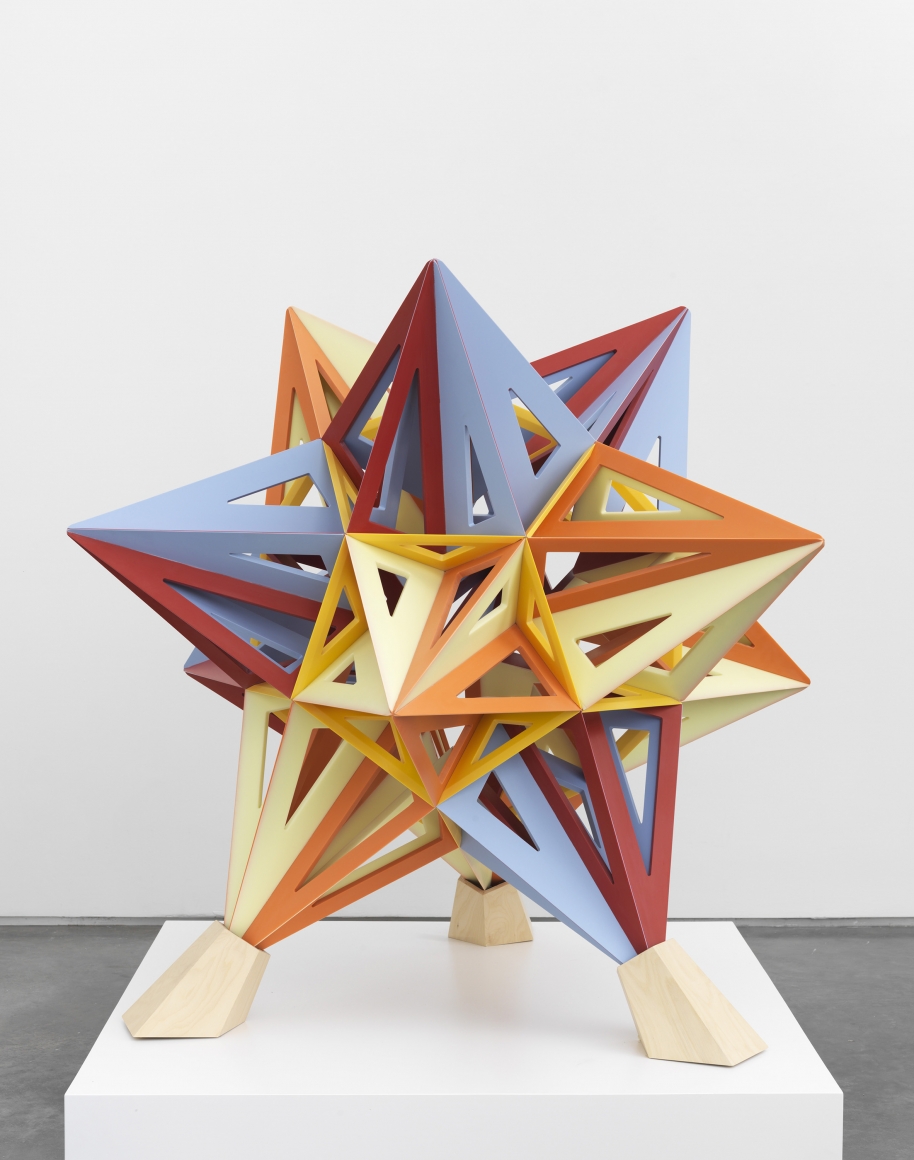 a small colorful star sculpture made by frank stella available for purchase at marianne boesky gallery