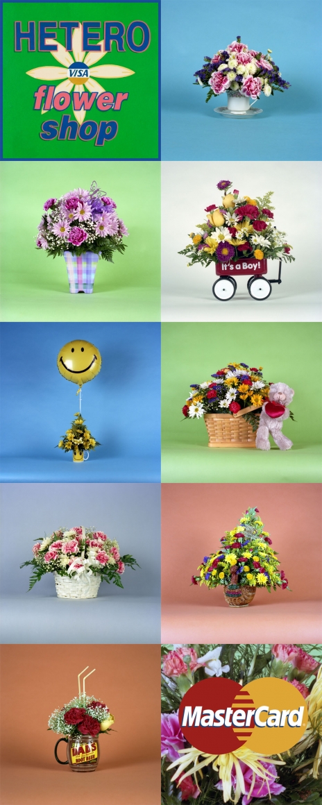 10 photos of flowers with visa and master-card logos by john waters