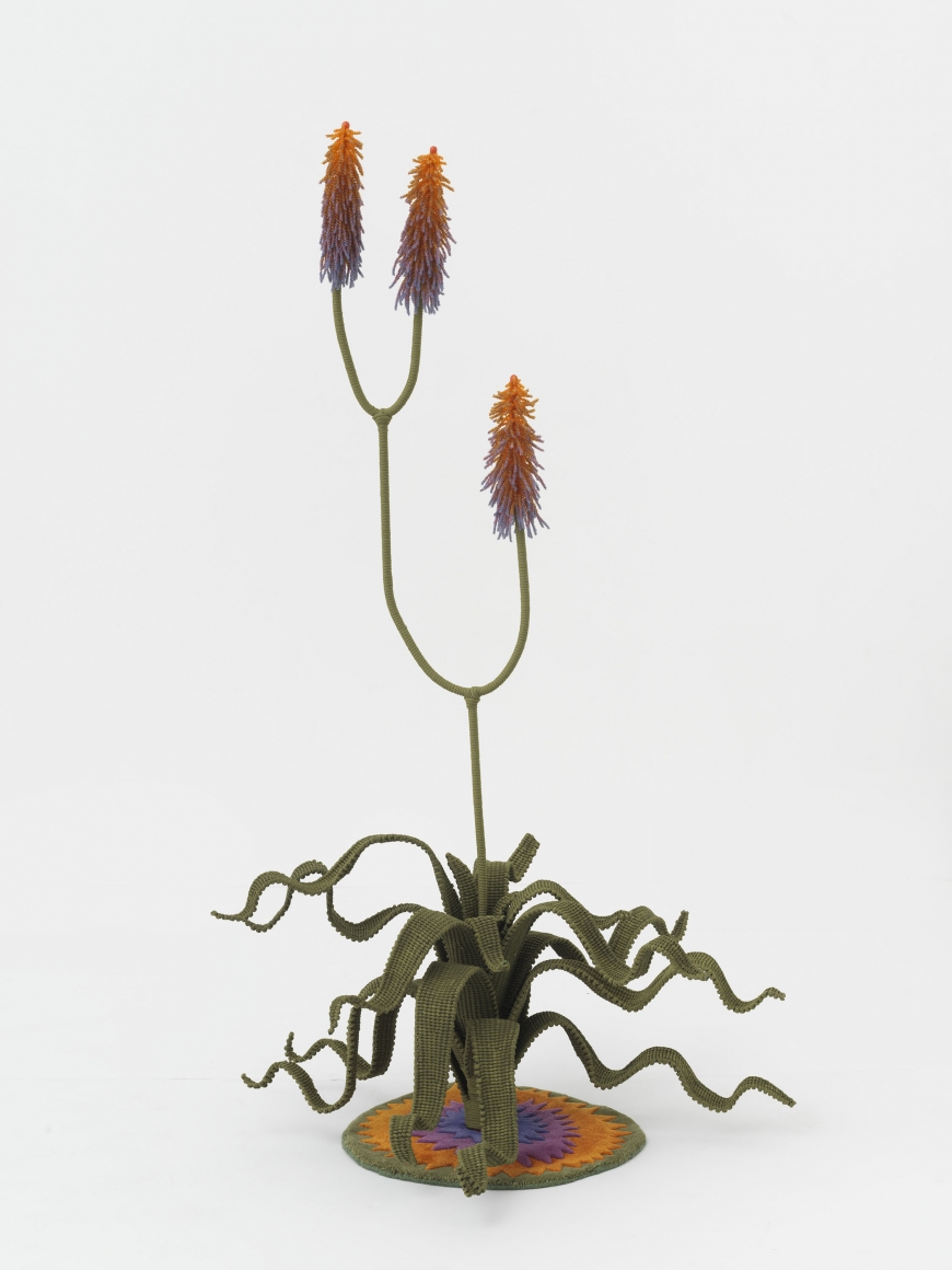 Aloe, I Love You, 2019, Glass beads, waxed paracord, steel
