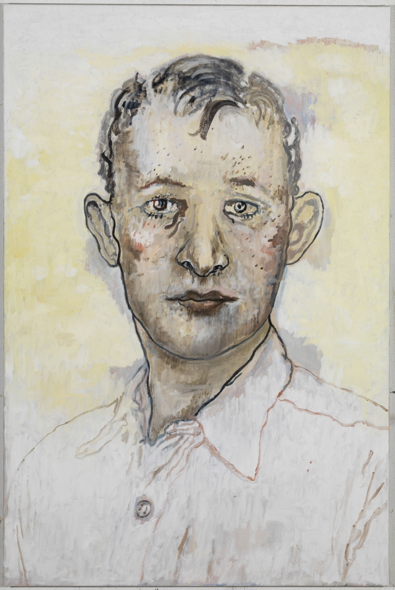 portrait of a man with a yellow background by hannah van bart