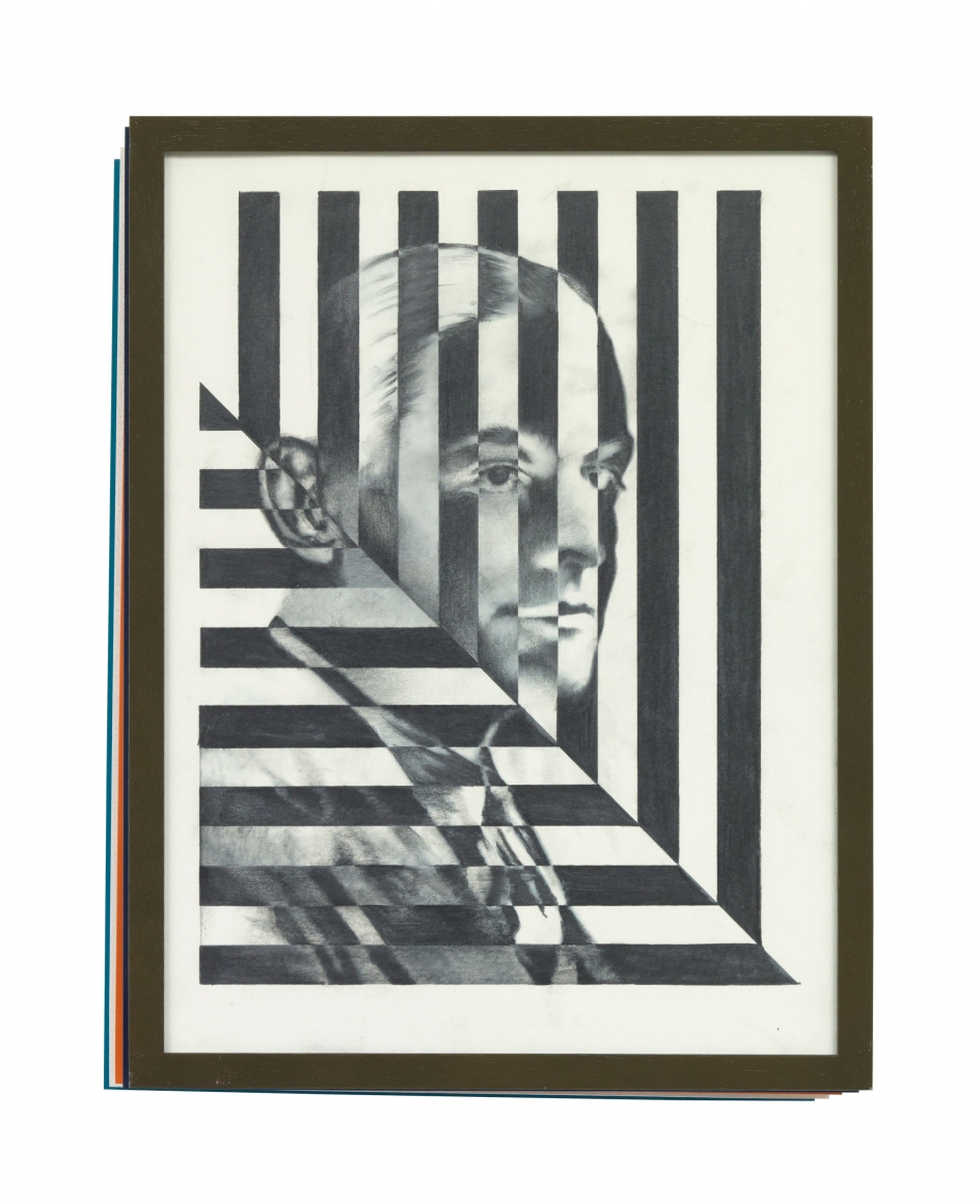 photograph of a man in profile with intersecting perpendicular lines by matthias bitzer