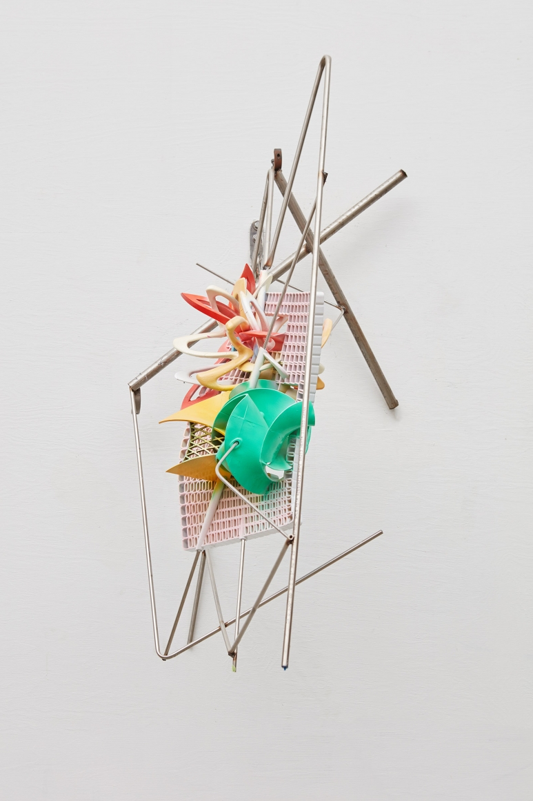 a geometric colorful sculpture by frank Stella for sale in a nyc gallery