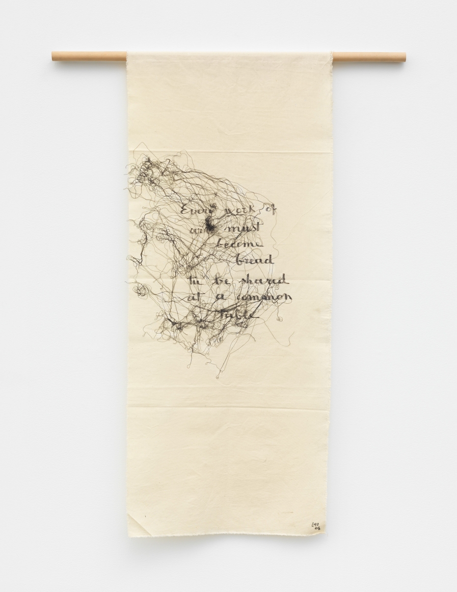an embroidery work of art with a poem by fiber artist maria lai