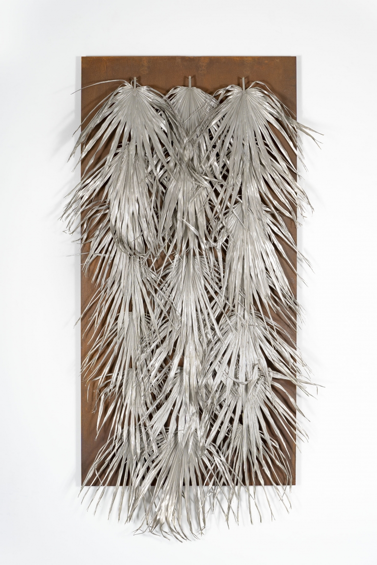 Metal Yard Sign with Sabal Palm Fronds I, 2019, Mixed media on metal board