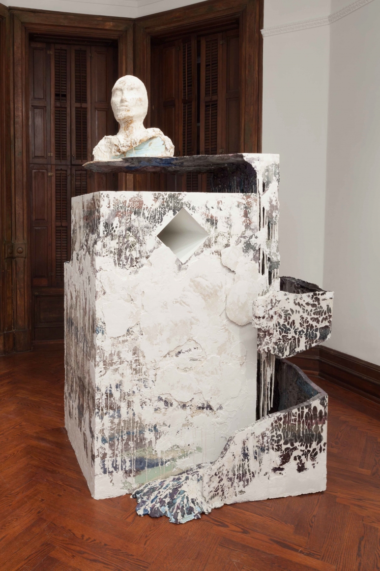 bust by diana al hadid on sculptural, textured platform