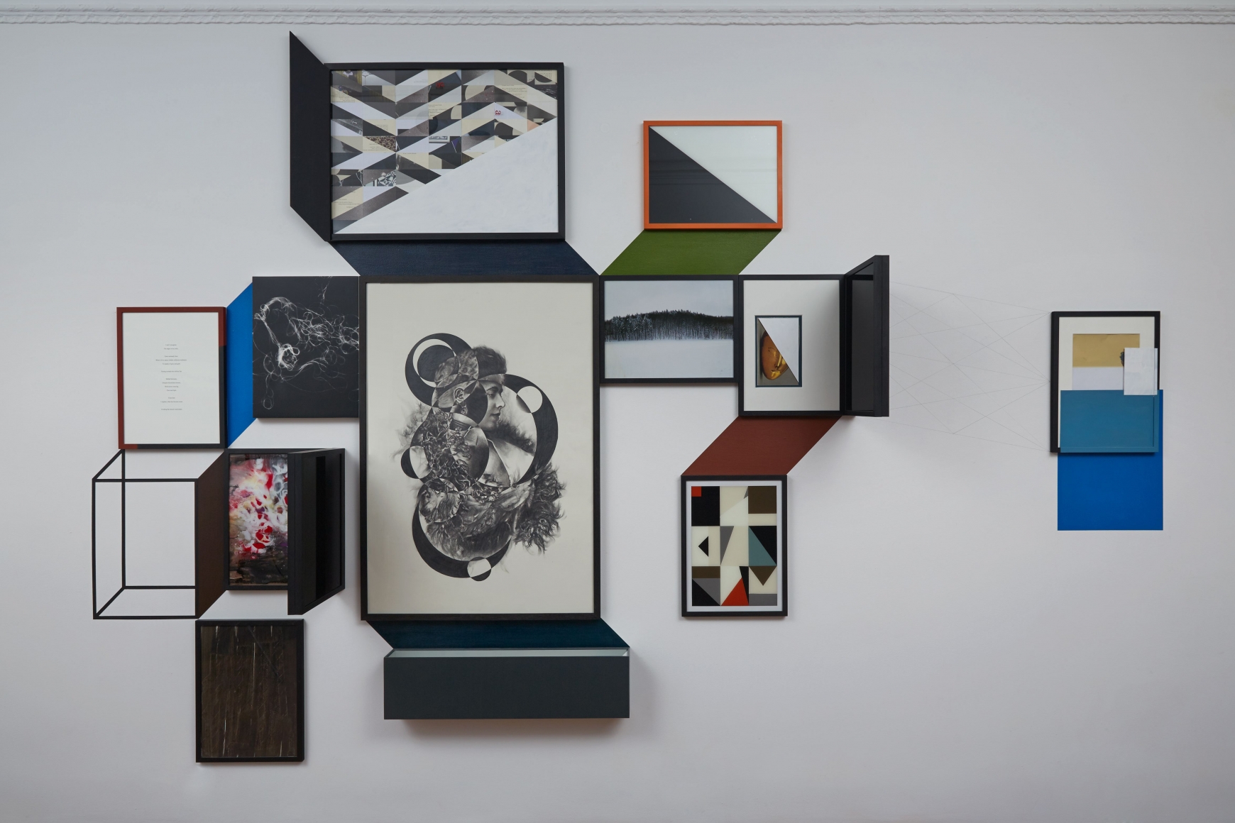 mixed media installation with multiple panels by matthias bitzer