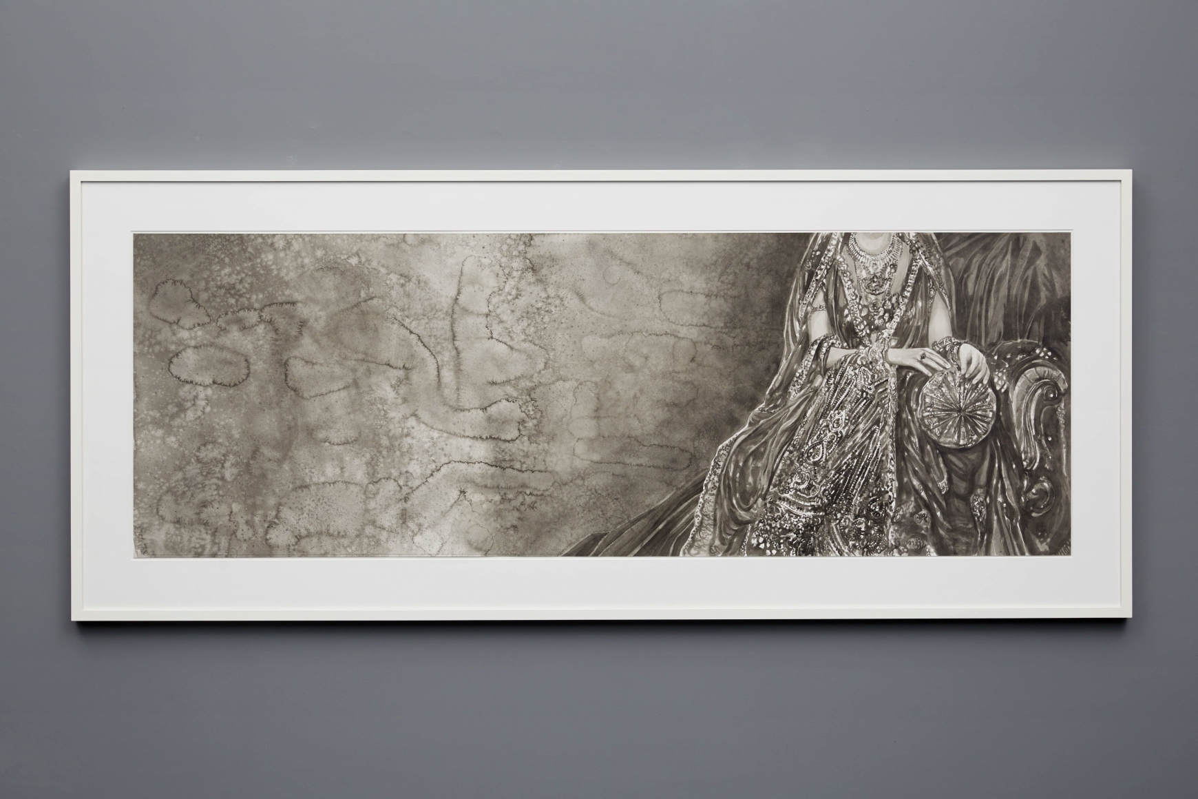 Wedding Dress, 2015, Black and white watercolor on Arches paper in wooden frames