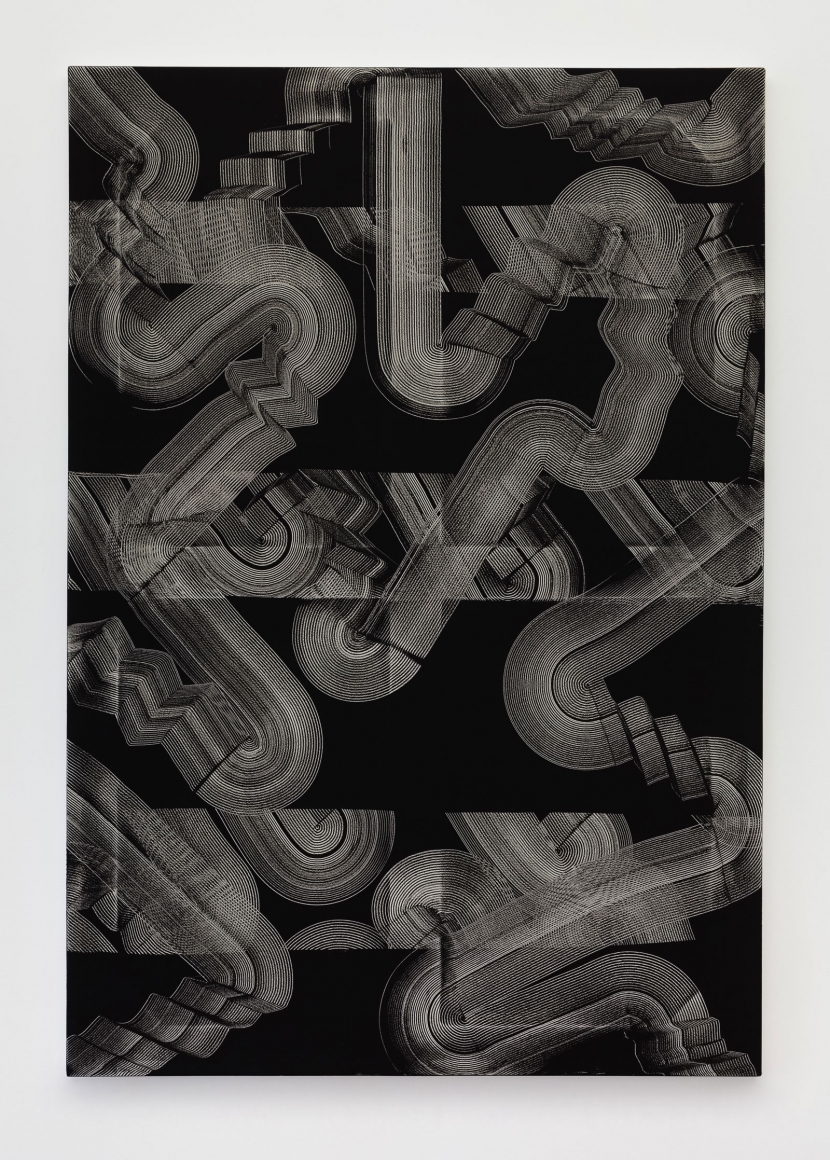 oil on pleather painting by Canadian artist Julia Dault