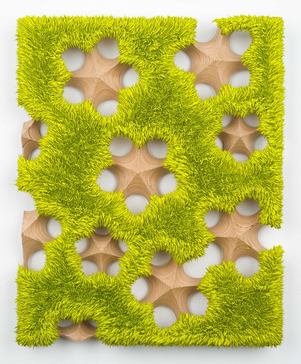 Lot 112015 (spore fall, chartreuse), 2015, Oil on linen with wood panel support