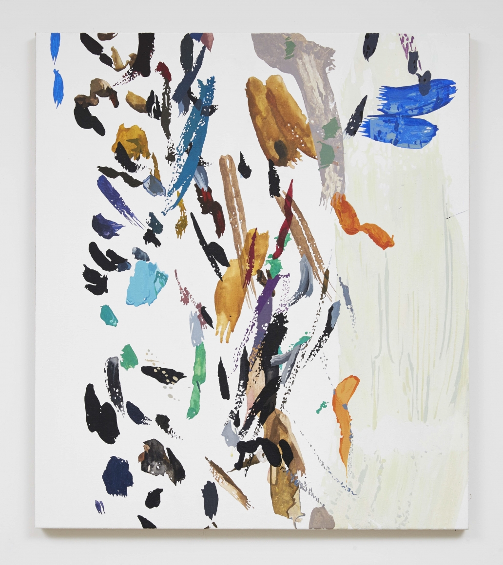abstract painting with shocks of color on white background by melissa gordon