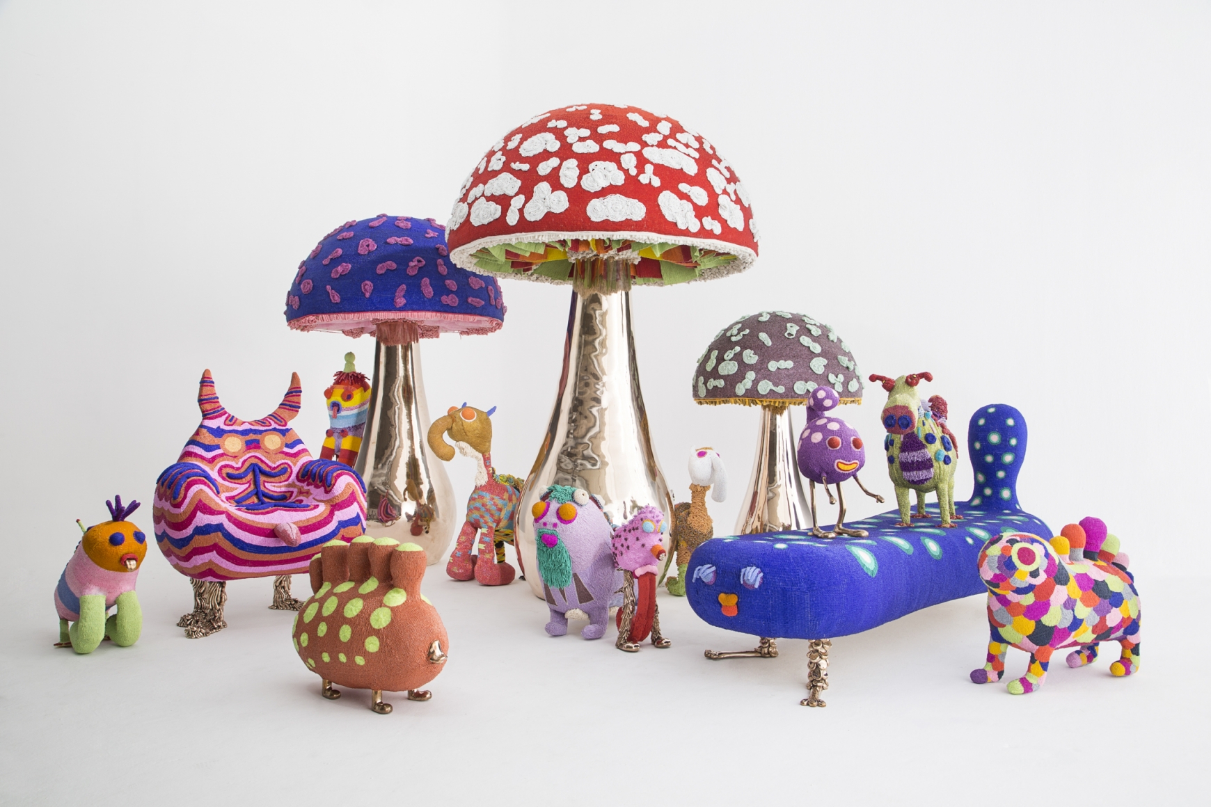 a group of beaded objects made by the Haas Brothers and Haas Sisters in Africa