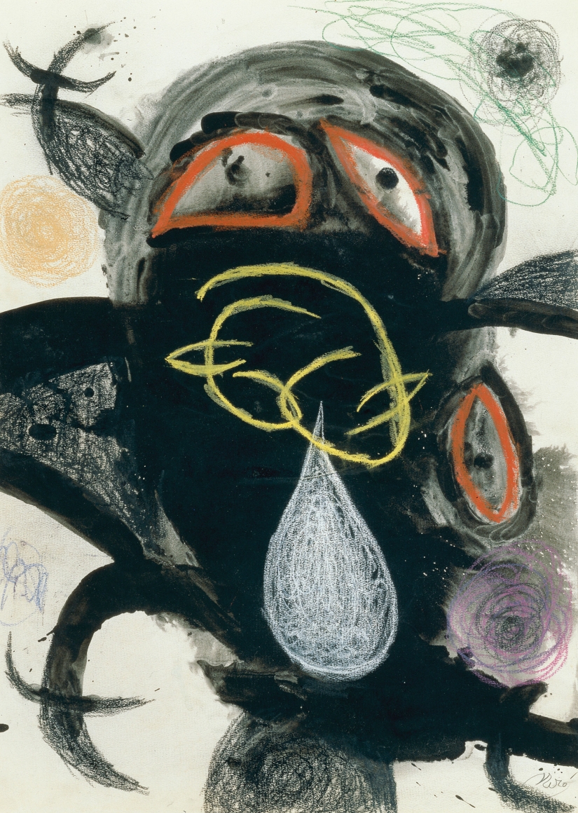 Joan Miró, Femme et Oiseau (18 / VIII/71 II and 24/XII/76 ), 1971-76 Brush and indian ink colored crayons on Guarro paper 79.8 x 56.5 cm. (31 2/5 x 22 1/5 in.)