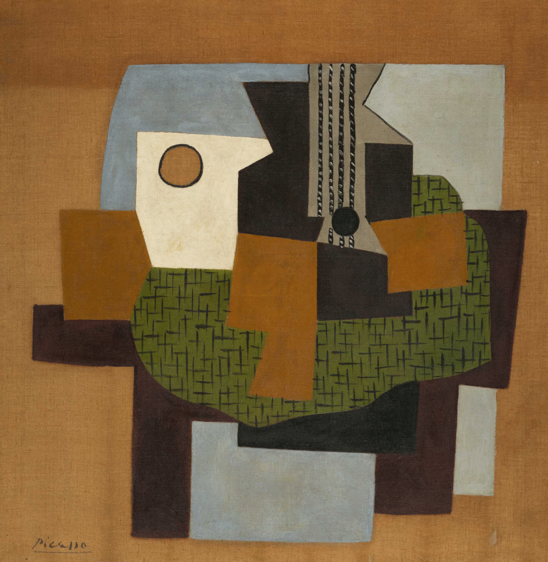 Pablo Picasso, Guitare sur une Table (verso: Le Portail, Fontainebleau) (Guitar on a Table), 1921. Oil on canvas 99 x 97.5 cm. (39 x 38 3/8 in.) ©Helly Nahmad Gallery NY