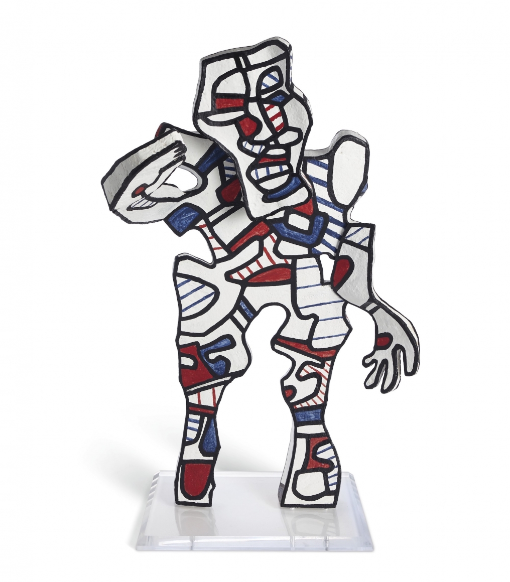 Jean Dubuffet, L'Accueillant, 1973. The present work was a maquette for a work that was originally part of a monumental group of five characters titled Welcome Parade, destined to populate the entrance of the new wing of the National Gallery of Art in Washington, D.C. The building's architect, I.M. Pei, had requested Dubuffet be invited to conceive of and install this artwork, but it was never realized for reasons that are still unclear.