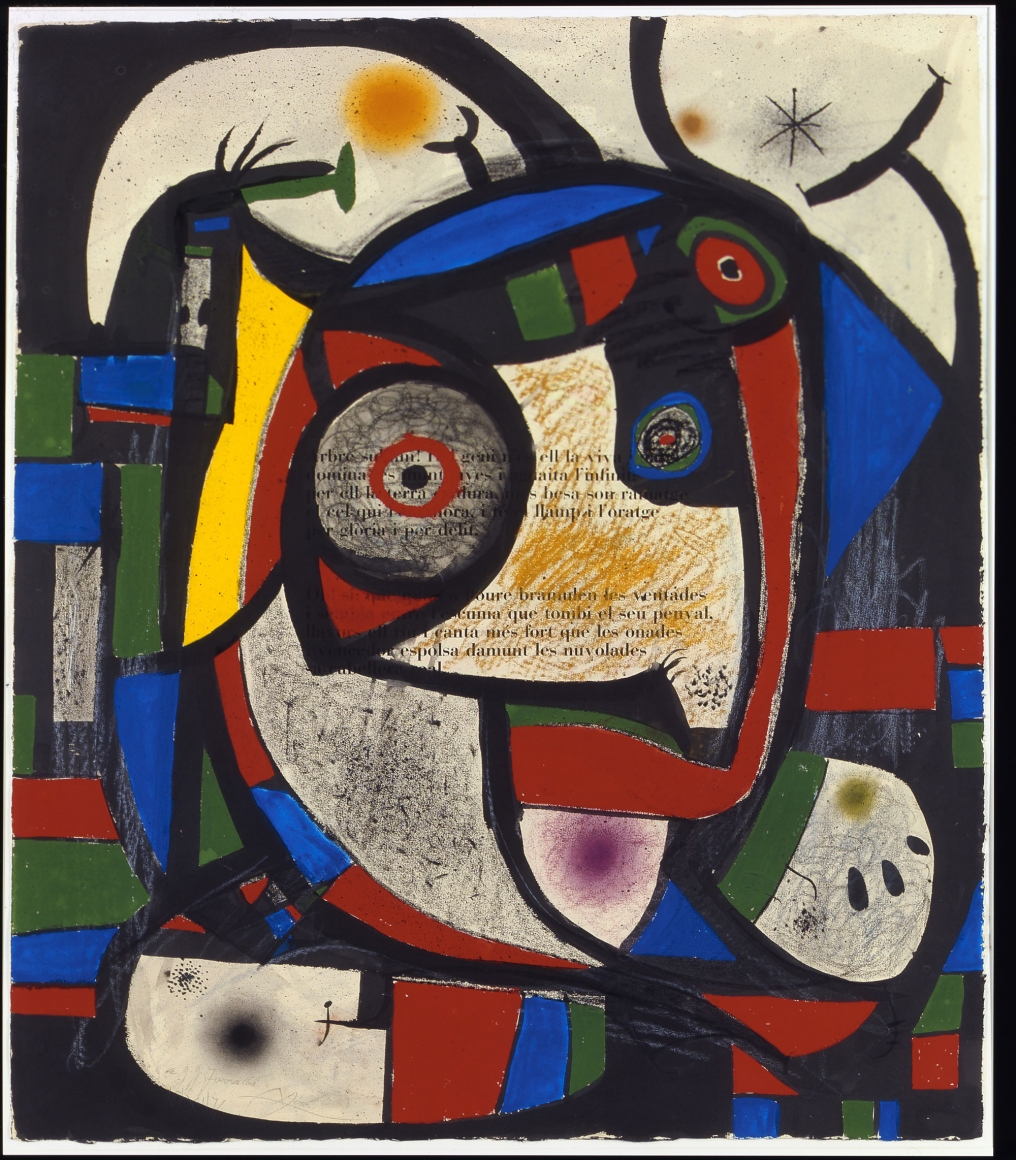Joan Miró, Composition, 1976 Brush and ink, gouache, pastel, charcoal and wax crayon over aquatint on paper 105.1 x 89.5 cm. (41 3/8 x 35 1/4 in.)