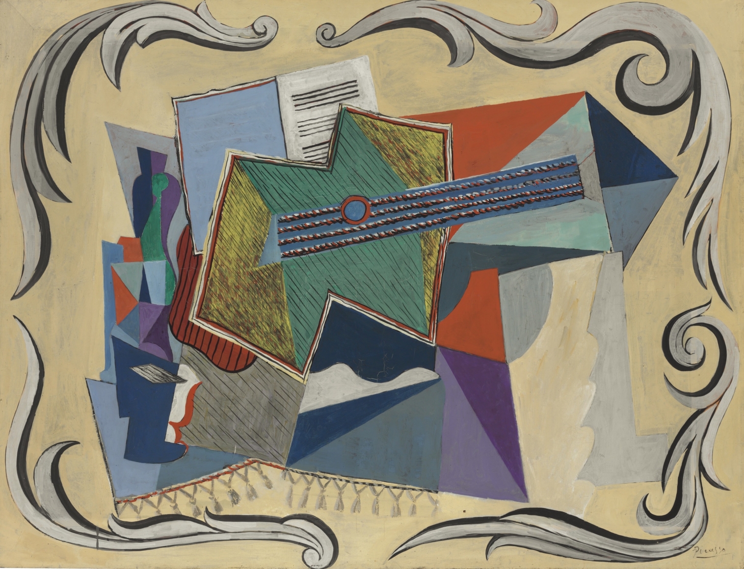 Pablo Picasso, Guitare, 1920 Oil on canvas 89 x 116.3 cm. (35 x 45 3/4 in.) ©Helly Nahmad Gallery NY