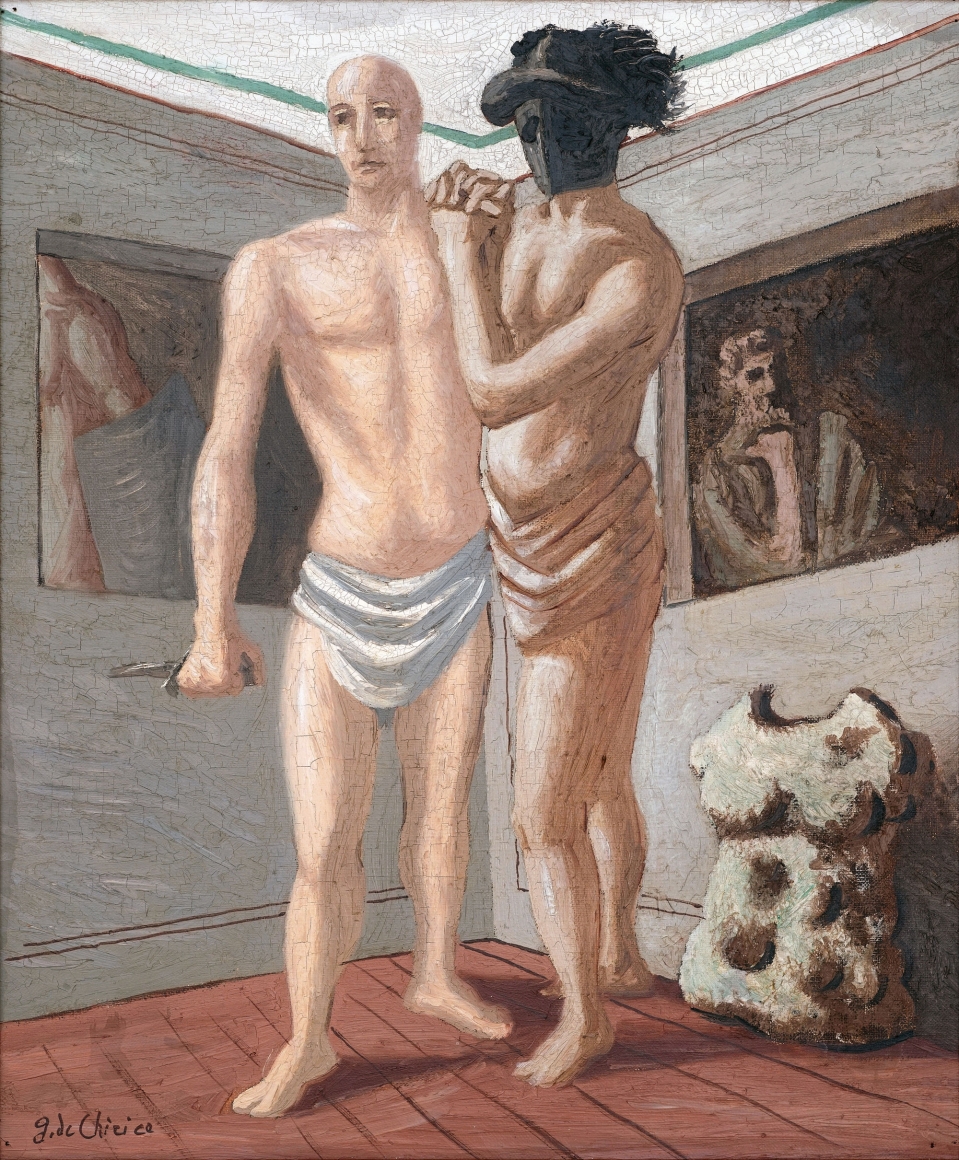 Giorgio de Chirico, Scuola di Gladiatori, 1927 Oil on canvas 55 x 46 cm. (21 5/8 x 18 1/4 in.) ©Helly Nahmad Gallery NY