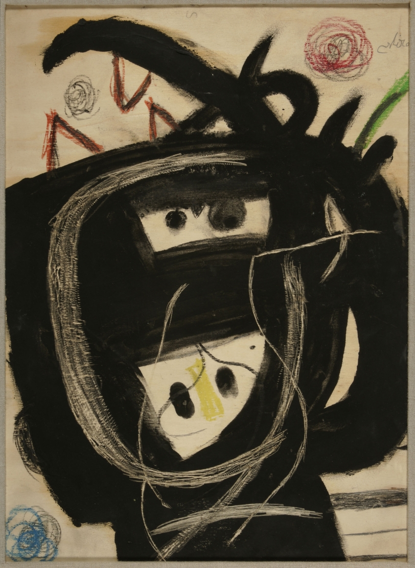 Joan Miró, Tête (23 V 81), 1981 Tempera, colored crayons, pencil and grattage on plywood 53.5 x 39 cm. (21 1/10 x 15 2/5 in.)