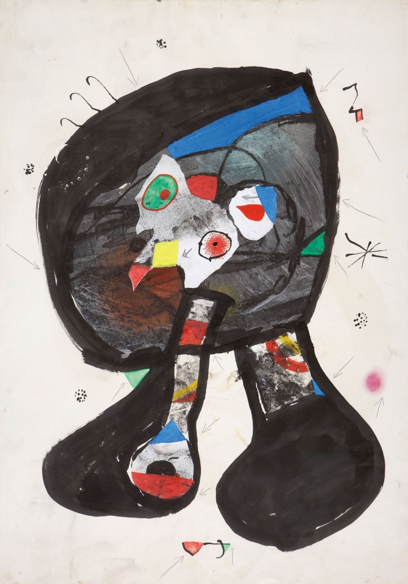 Joan Miró, Fantôme de l'Atelier, 1981 Gouache, watercolor, brush and ink, collage and pencil on paper 89.8 x 63 cm. (35 3/8 x 24 3/4 in.)