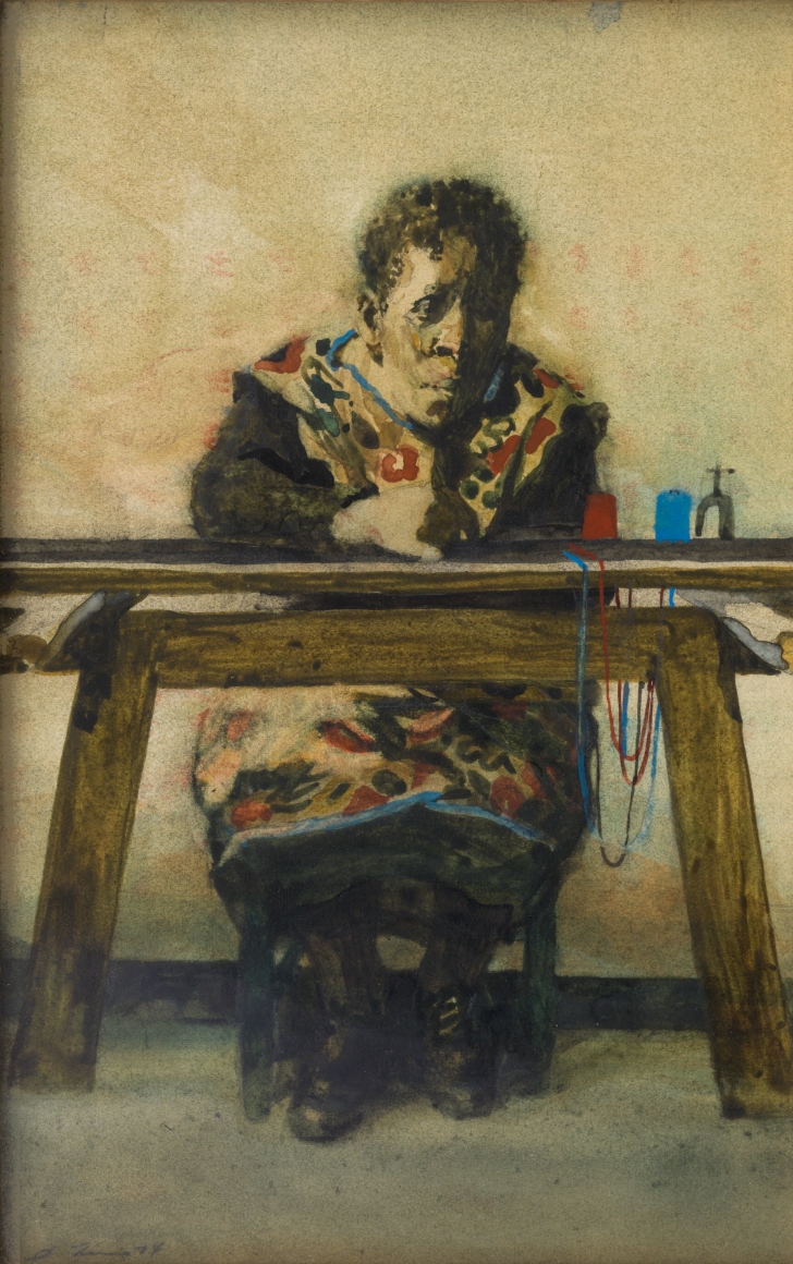 David Levine, Black Seamstress, 1974, watercolor on paper, 10 1/2 x 6 1/2 inches