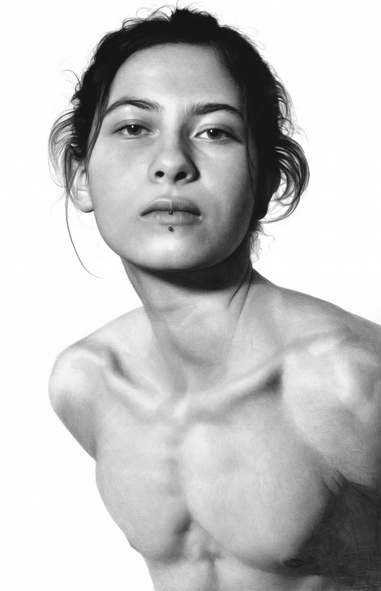 Clio Newton, René, 2019, compressed charcoal on paper, 91 x 58 inches