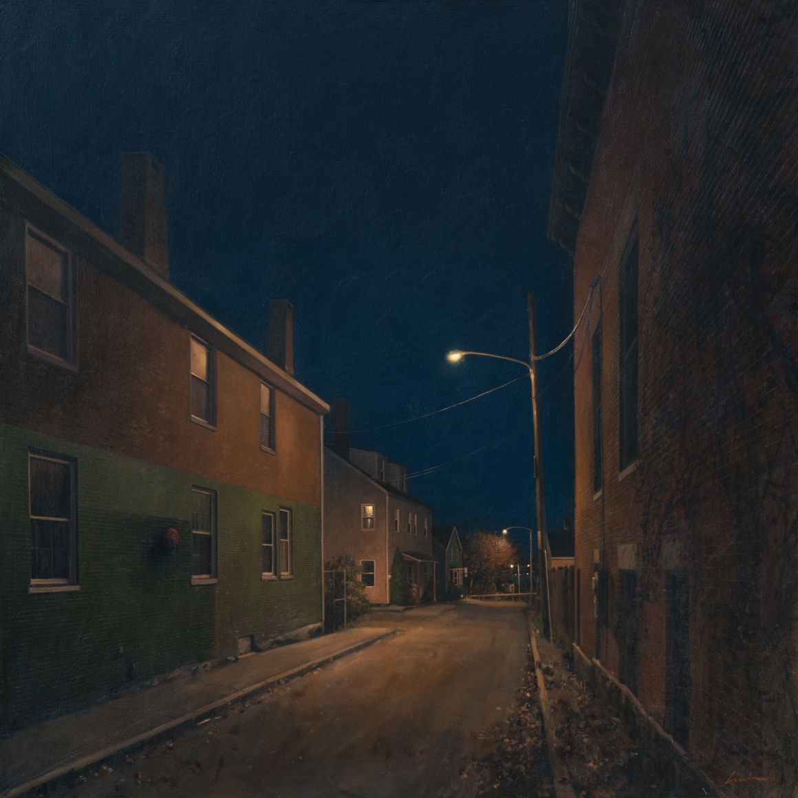 linden frederick, Night Off (SOLD), 2016, oil on linen, 36 x 36 inches, this painting inspired the short story, Alley’s End, by Luanne Rice