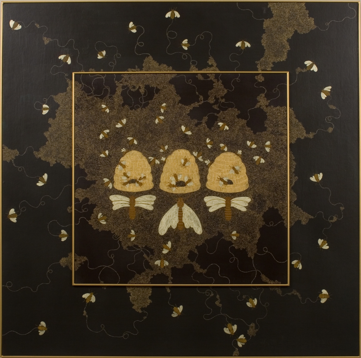 stephanie wilde, Off Course, nd, ink, acrylic and gold leaf on panel, 27 x 27 inches