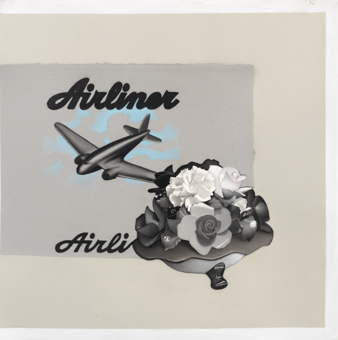 susan hauptman, Still Life (Airliner Airli), 2014, charcoal on paper, 30 x 30 inches