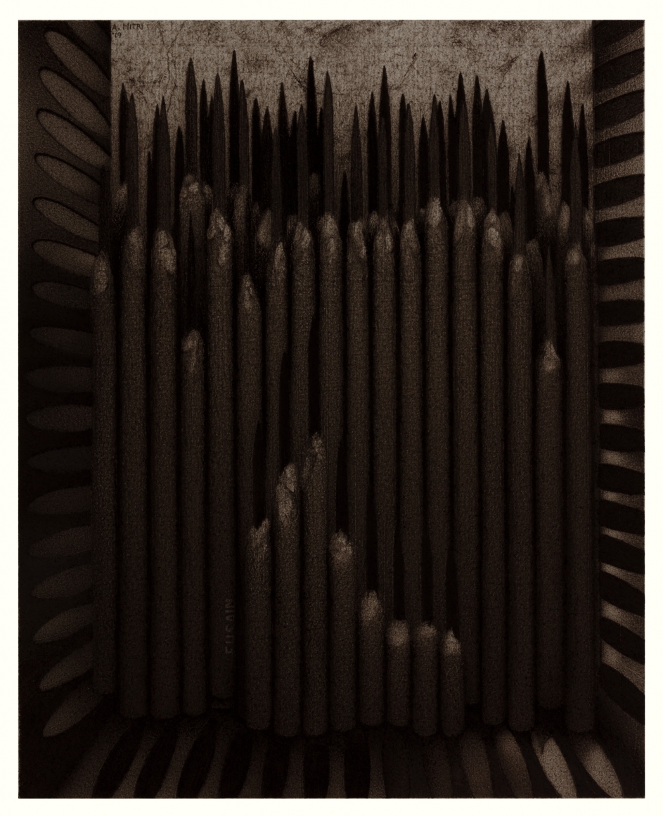 Anthony Mitri, Tool Box, 2019, charcoal on paper, 9 x 7 1/4 inches