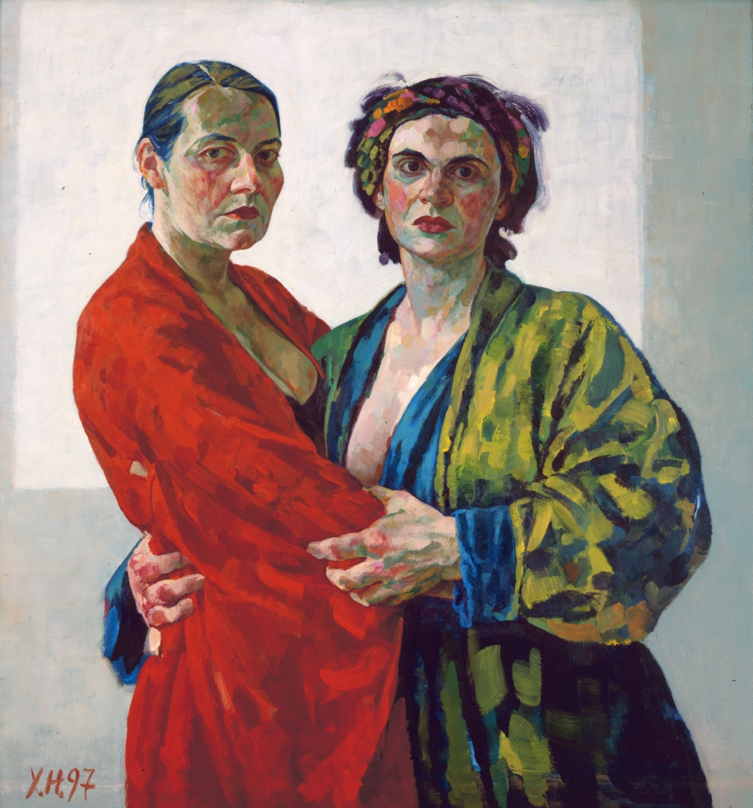xenia hausner, Alles Walzer (SOLD), 1997, acrylic on panel, 61 x 57 inches