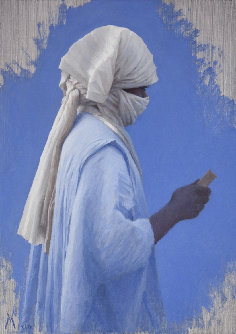 Guillermo Muñoz Vera, Study for a Man from Mali, Timbuktu (SOLD), 2013, oil on canvas mounted on panel, 27 1/2 x 19 5/8 inches