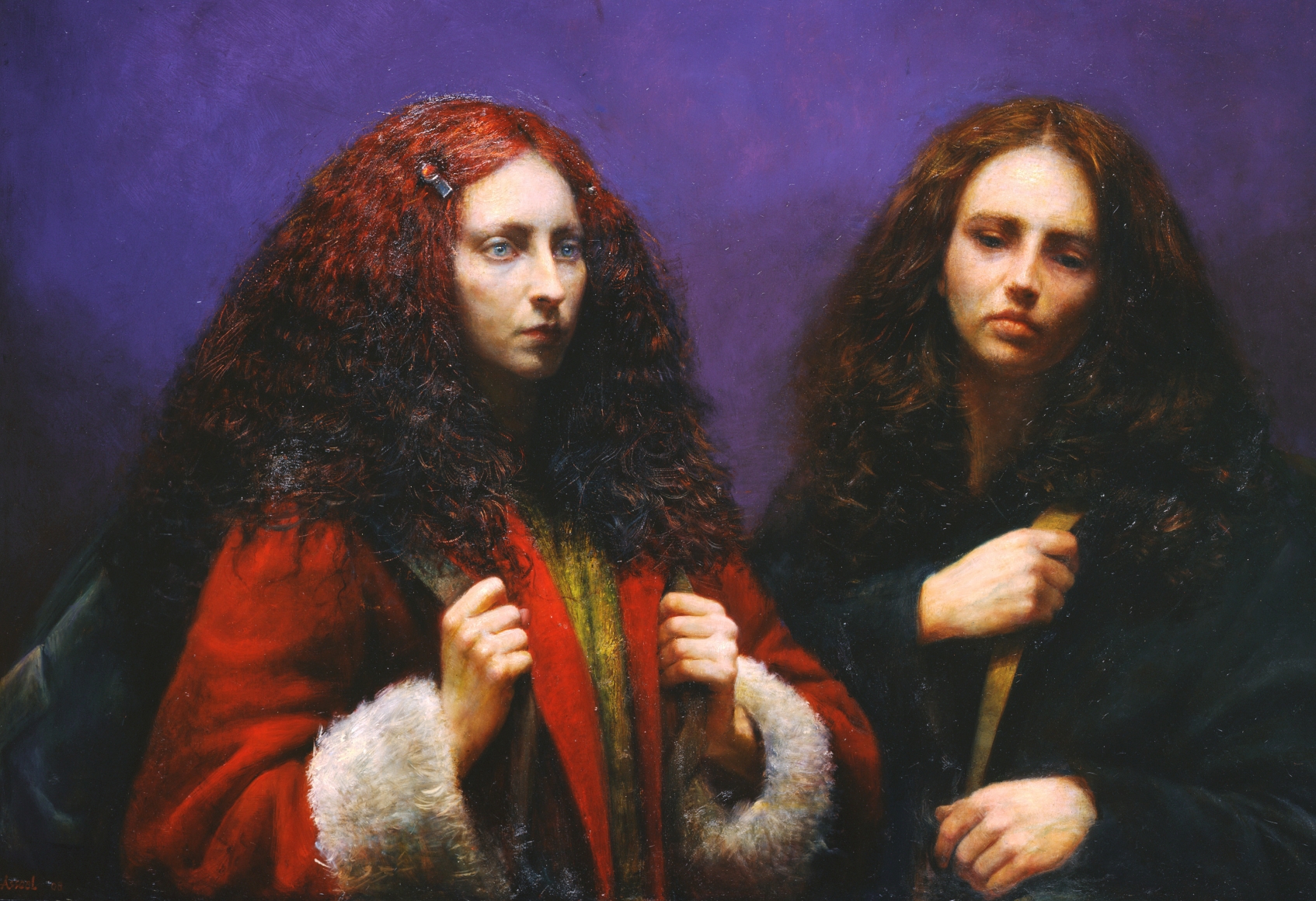 Steven Assael, Cassandra & Julie (SOLD), 2008, oil on board, 33 1/2 x 48 1/4 inches